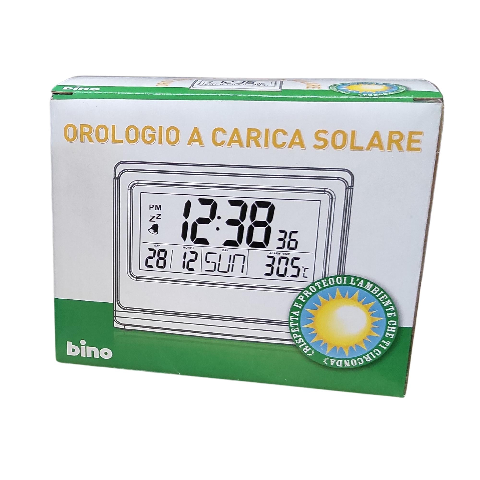 Ceas Solar Bino cu alarma, ora, data, ziua, temperatura, 14 x 12 cm, 026723AA - nestemag.ro