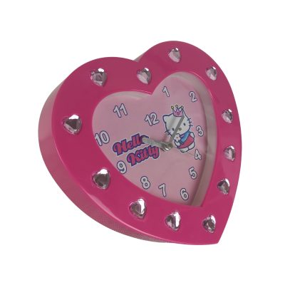 Ceas de masa sau perete Hello Kitty inima roz cu cristale, 17 x 18 cm, Sanrio ZR26324 - nestemag.ro