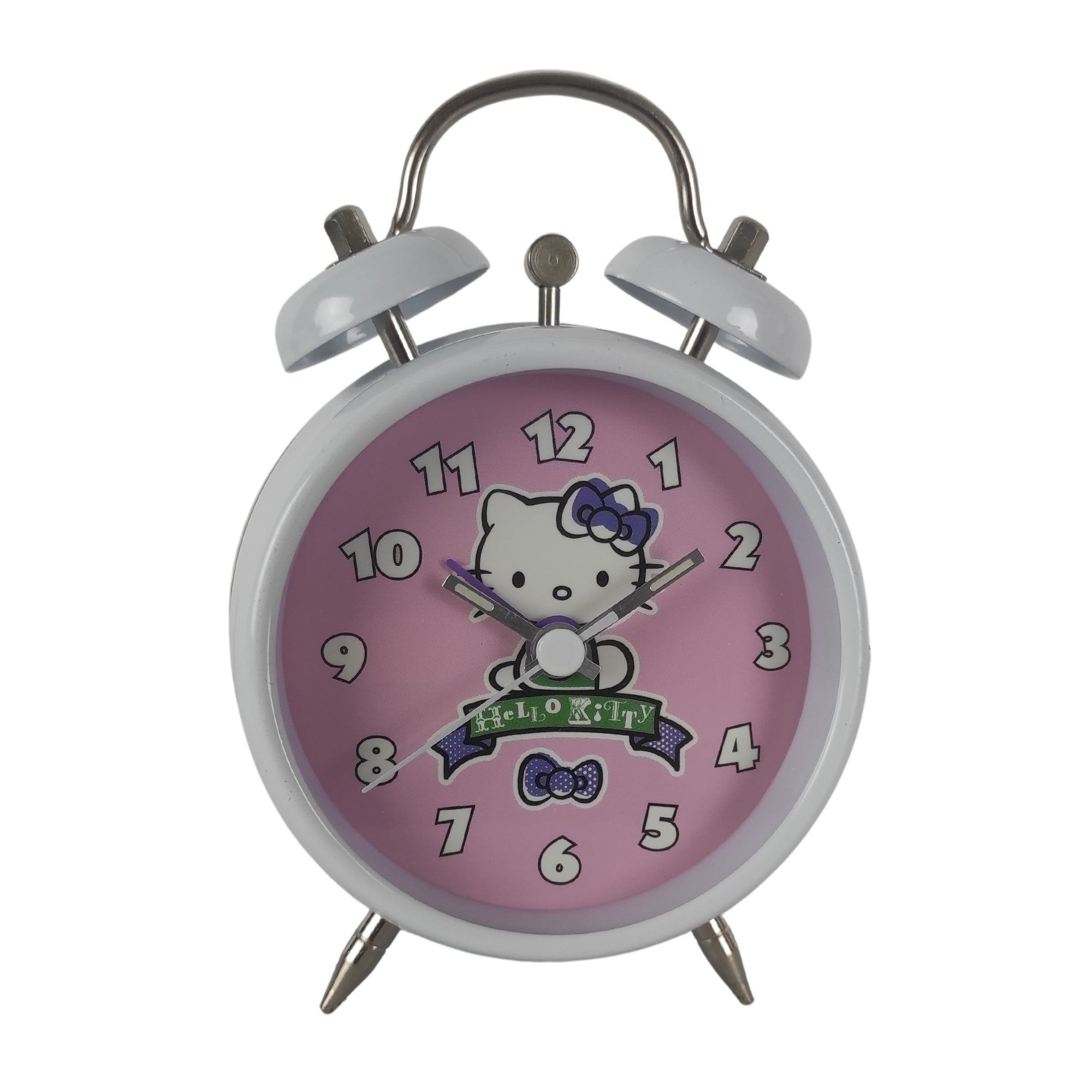 Ceas Hello Kitty cu alarma, alb, ace fosforescente, 13 cm, Sanrio ZR26319 - nestemag.ro