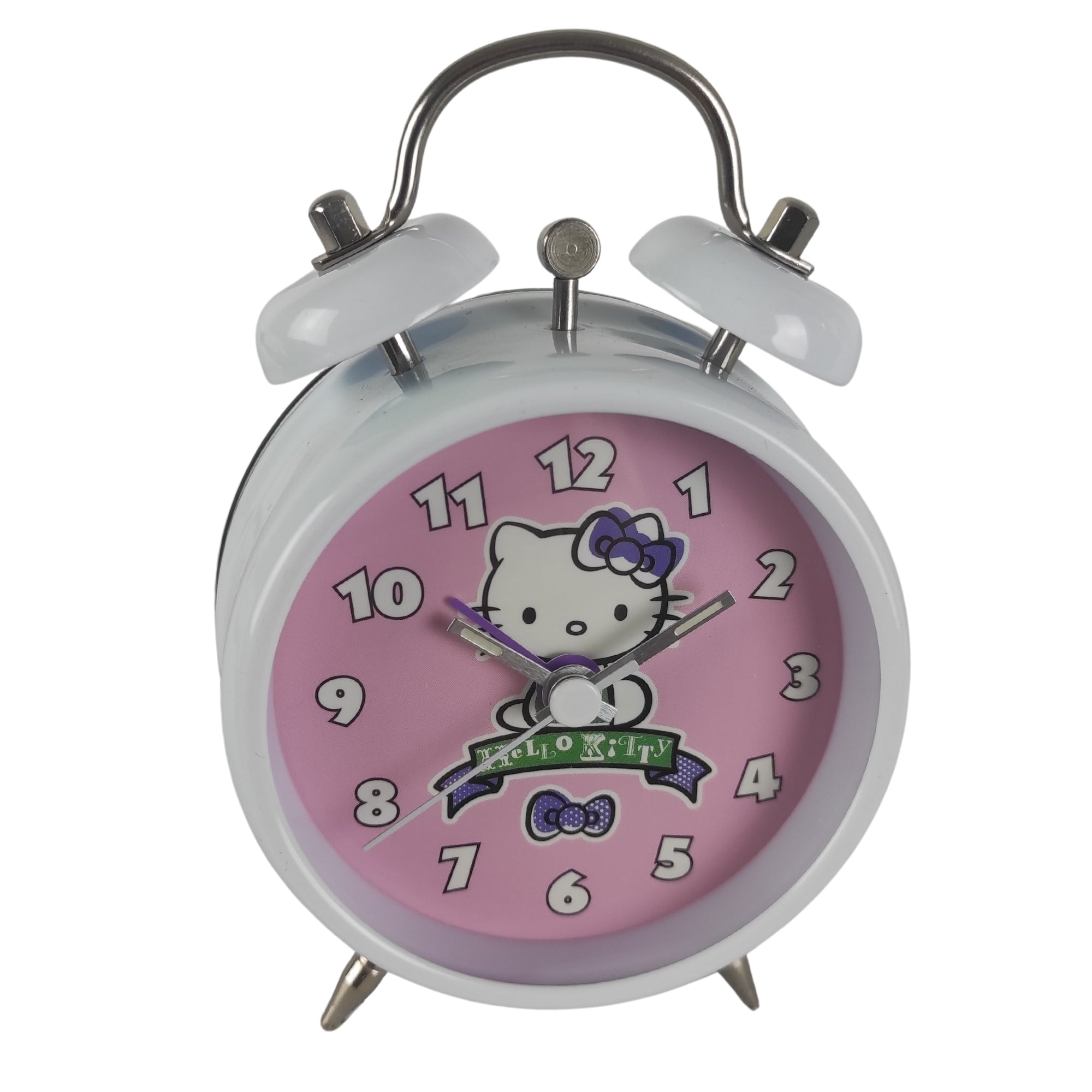 Ceas Hello Kitty cu alarma, alb, ace fosforescente, 13 cm, Sanrio ZR26319 - nestemag.ro