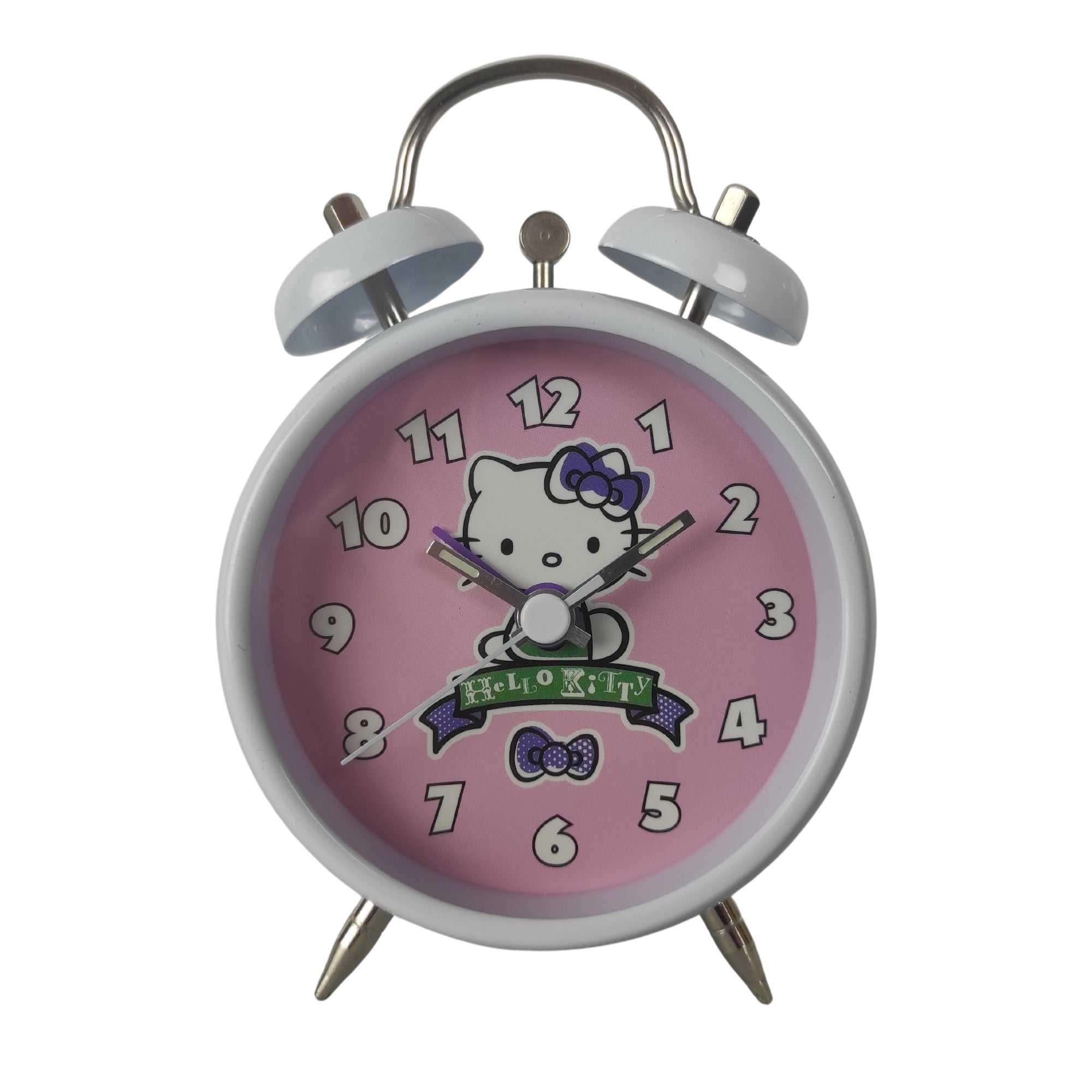 Ceas Hello Kitty cu alarma, alb, ace fosforescente, 13 cm, Sanrio ZR26319 - nestemag.ro