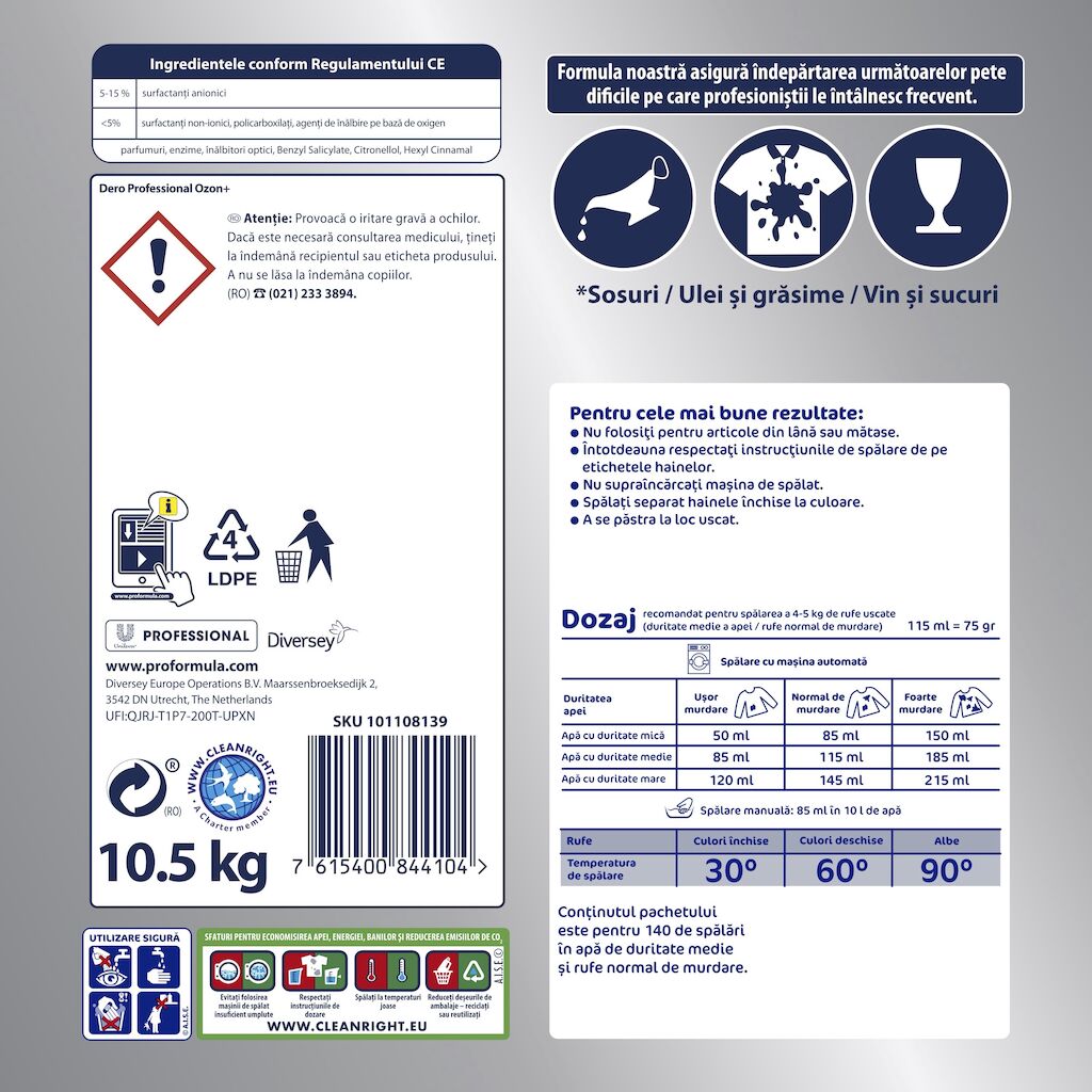 Detergent de rufe pudra Dero Ozon+ Roua Muntelui, 10.5 kg, 140 spalari - nestemag.ro