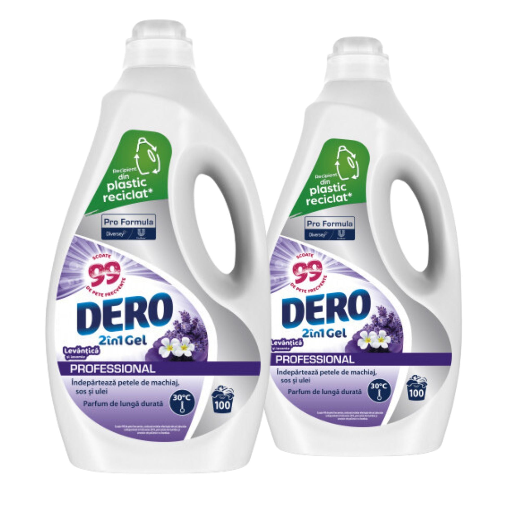 Duo Pack Detergent de rufe gel, Dero 2 in 1, levantica si iasomie, 200 spalari, 2x5 L - nestemag.ro