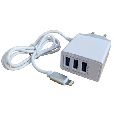 Incarcator / Adaptor retea 5.1 A, 3 x USB, Cablu cu mufa 8 pini compatibil iPhone, 90 cm - nestemag.ro