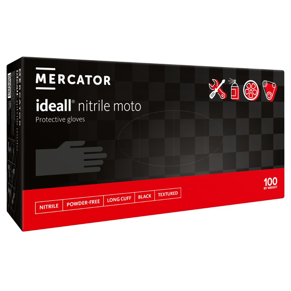 Manusi de protectie pentru mecanici cu manseta lunga Ideall Nitrile Moto, nepudrate, 100 buc/cutie