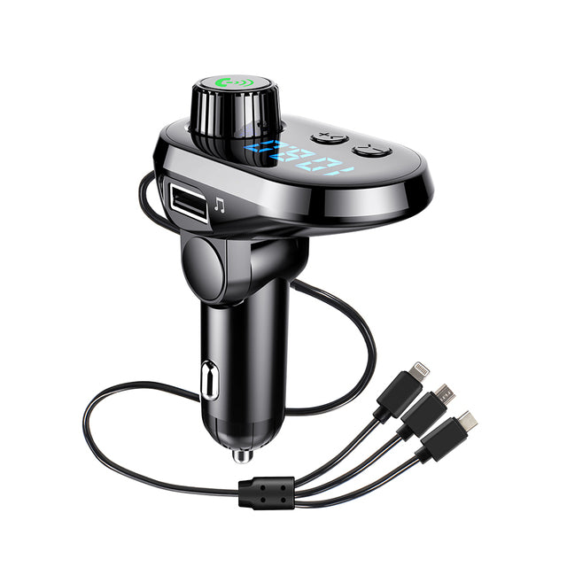 Transmițător FM Q15 cu Bluetooth si trei cabluri de încarcare