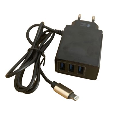 Incarcator / Adaptor retea 5.1 A, 3 x USB, Cablu cu mufa 8 pini compatibil iPhone, 90 cm - nestemag.ro