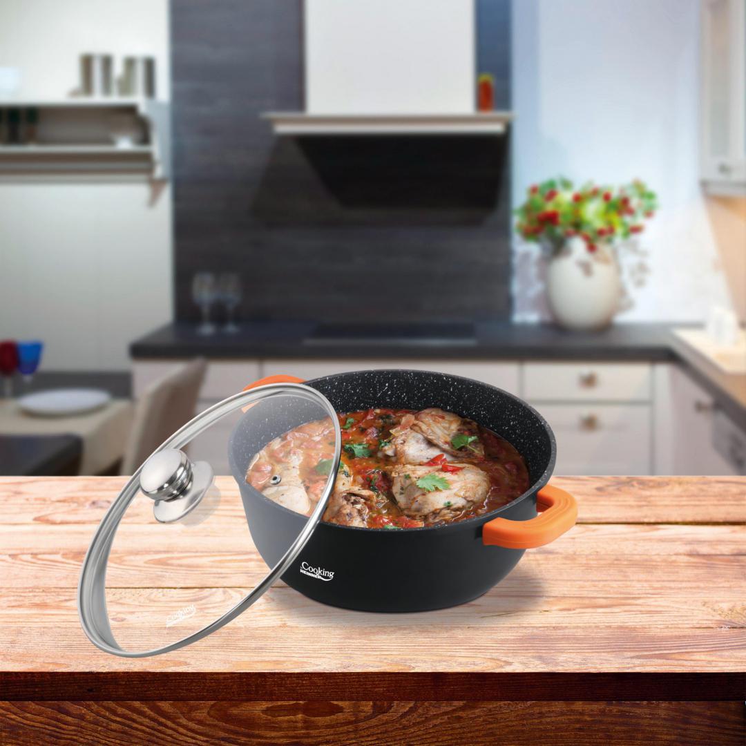 Cratita Aluminiu Turnat+Capac,16x7.5 Cm, 1.2 L, Dark Line,Cooking By Heinner - nestemag.ro