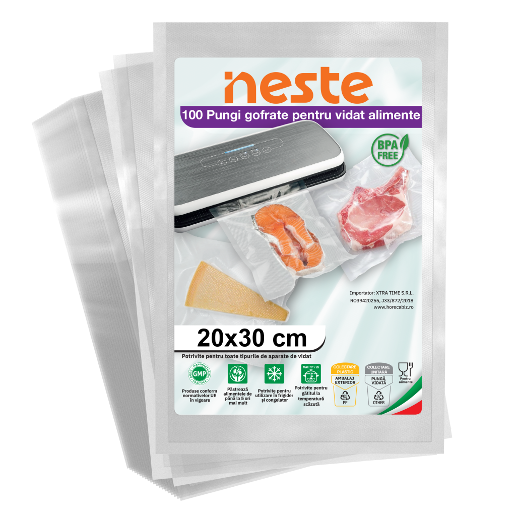 Pungi Gofrate Neste pentru Vidat Alimente – Set 100 Bucăți, Dimensiuni Variate