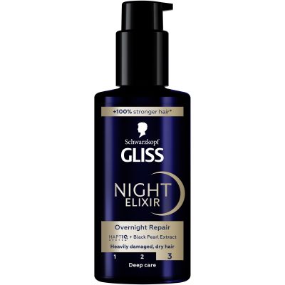 Ser tratament pentru par foarte deteriorat si uscat, Schwarzkopf Gliss Night Elixir Overnight Repair, 100ml