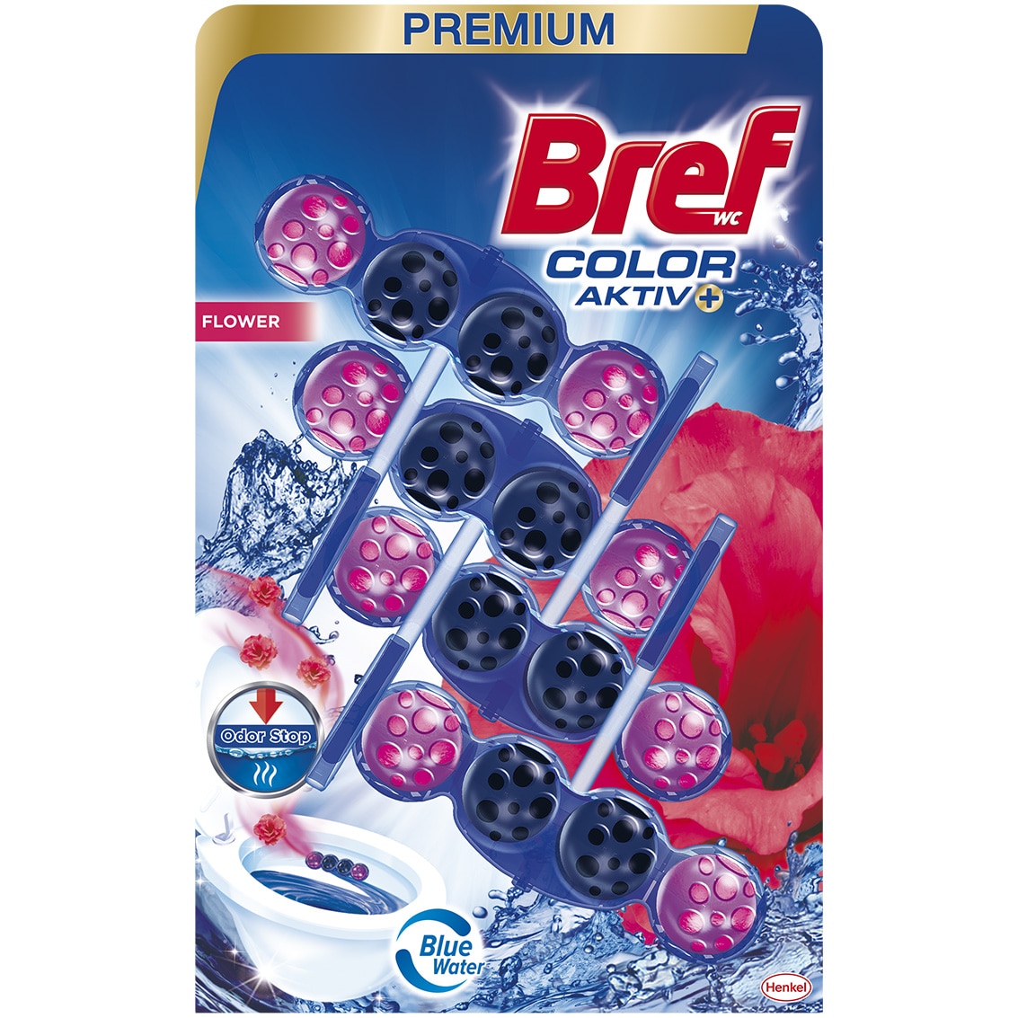 Odorizant toaleta Bref Color Aktiv Flower, 4x50g