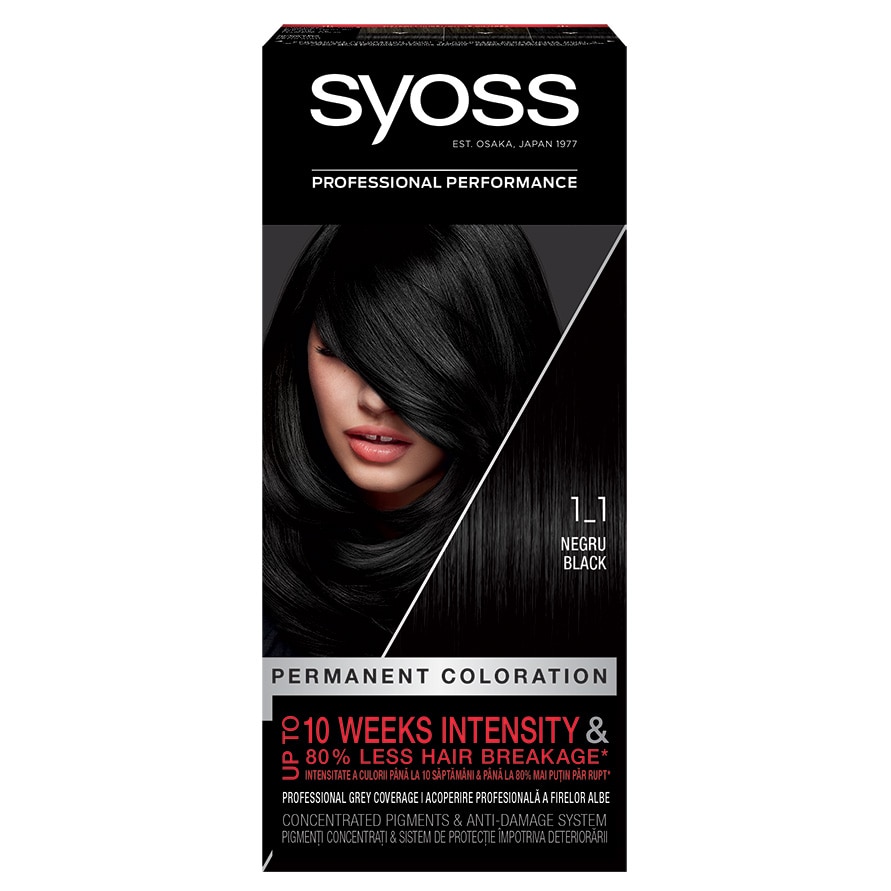 Vopsea de par permanenta Syoss Color Baseline 1-1 Negru, 115 ml