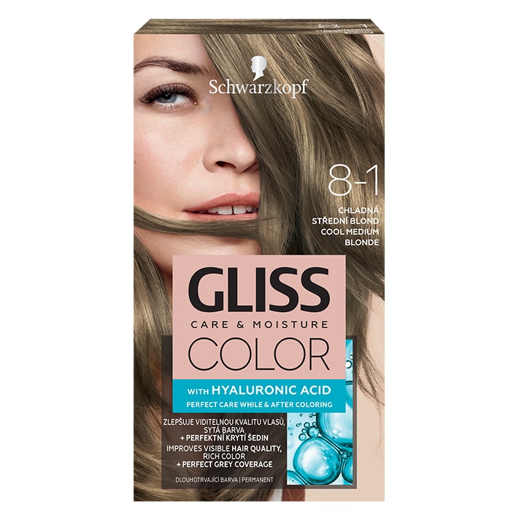 Vopsea de par permanenta Gliss Color 8-1 Blond Mediu Rece, 143 ml