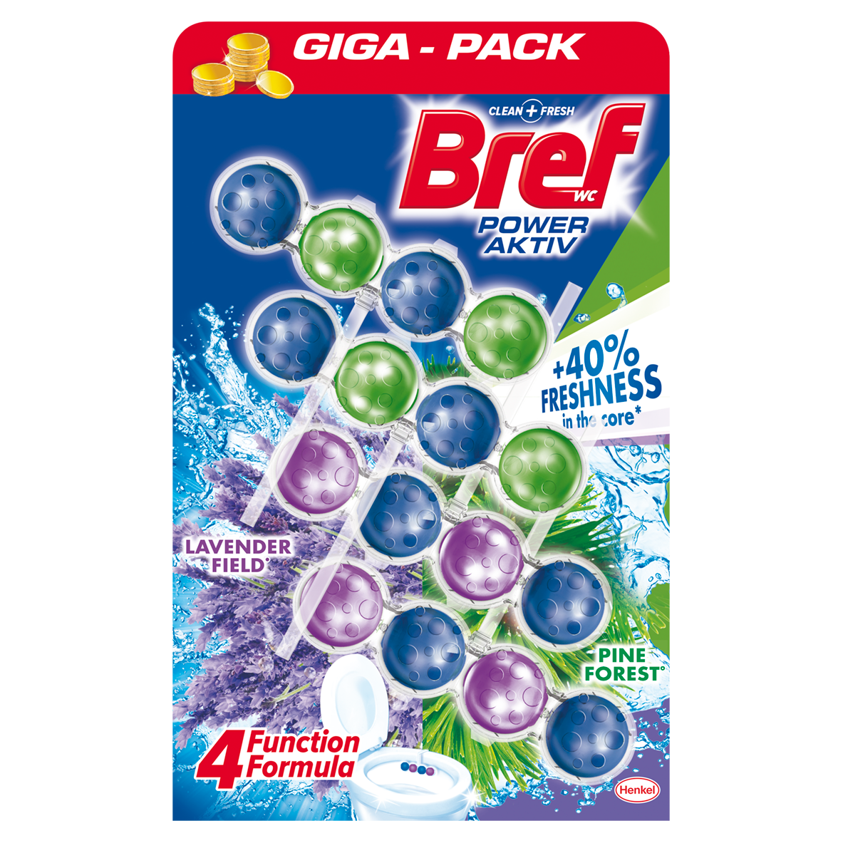 Odorizant toaleta Bref Power Pine/Lavender, 4x50 g