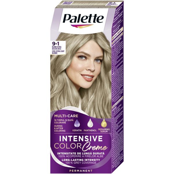 Vopsea de par permanenta Palette Intensive Color Creme, 9-1 Blond Extra Deschis Rece, 110 ml