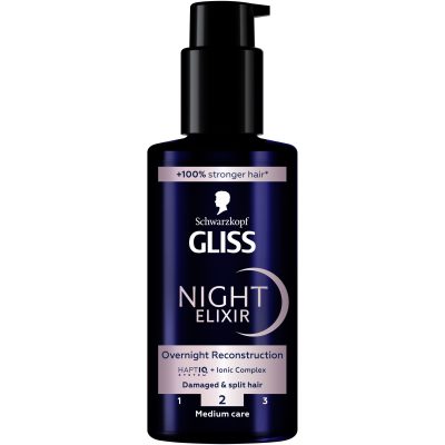 Ser tratament pentru par deteriorat si despicat, Schwarzkopf Gliss Night Elixir Overnight Reconstruction, 100ml