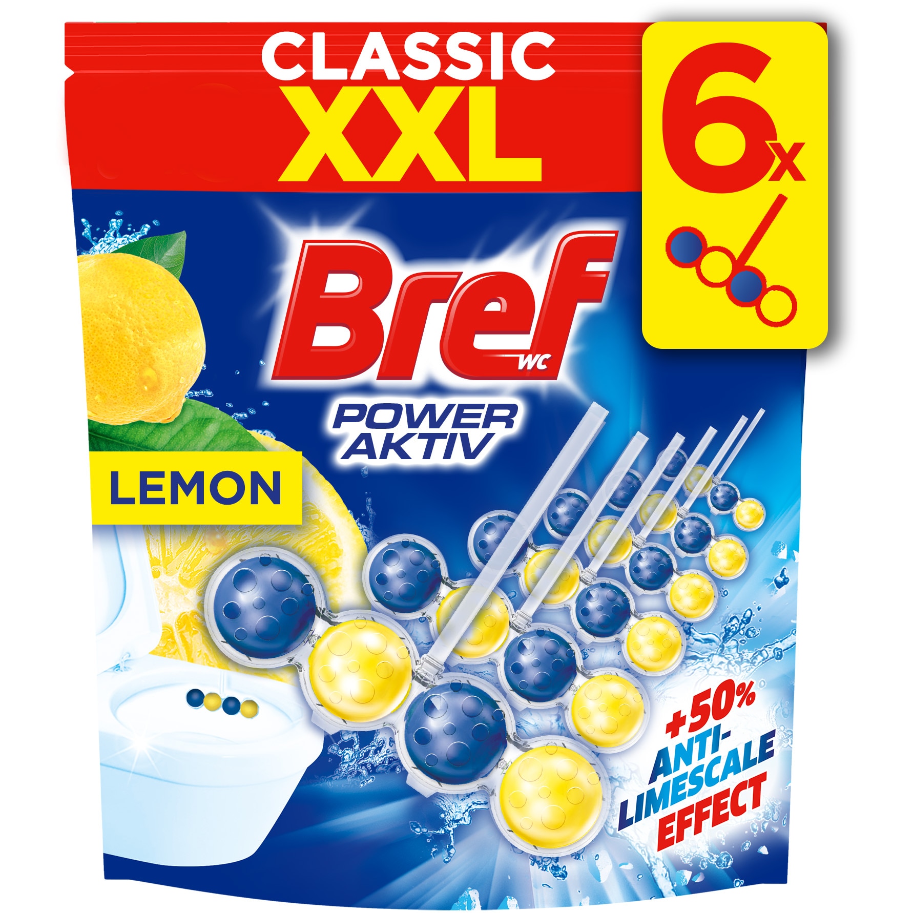Odorizant toaleta Bref Power Active Lemon, 6x50g
