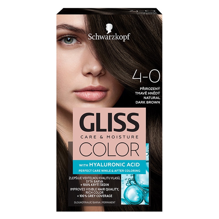 Vopsea de par permanenta Gliss Color 4-0 Saten Inchis Natural, 143 ml