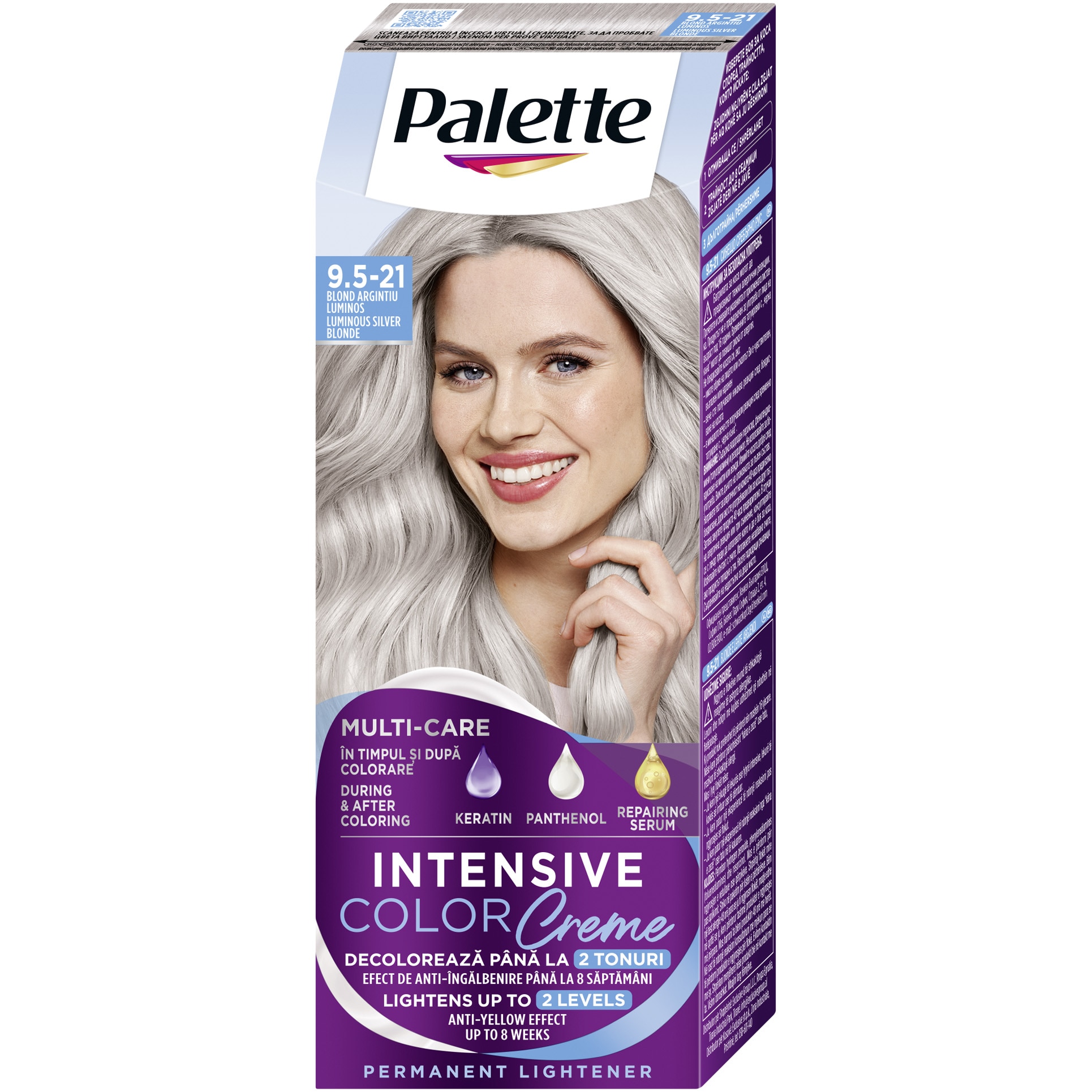 Vopsea de par permanenta Palette Intensive Color Creme 9.5-21 Blond Argintiu Luminos, 110 ml