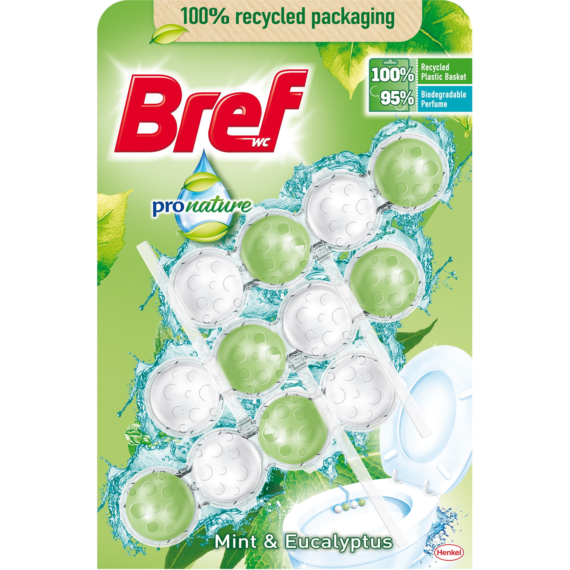 Odorizant de toaleta, Bref, ProNature Mint&Eucalyptus, 3x50g