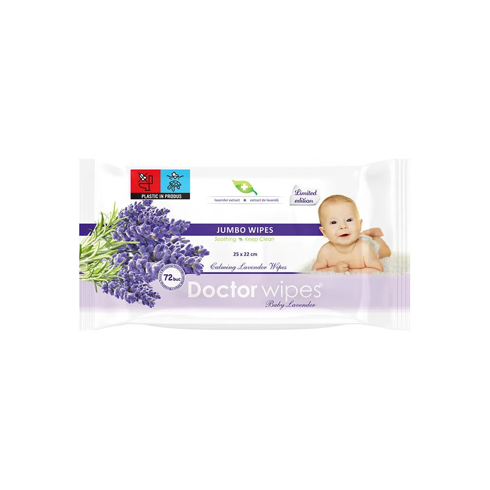 Șervețele umede cu lavandă pentru bebeluși, Doctor Wipes Jumbo Pack, 72 bucăți