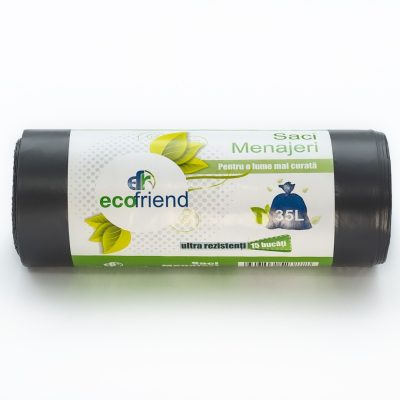 Saci menaj 35L ultra rezistenti Ecofriend, 15 bucati, negri