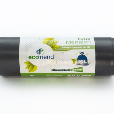 Saci menaj 60L ultra rezistenti Ecofriend, 15 bucati, negri