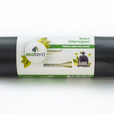 Saci menaj 120L ultra rezistenti Ecofriend, 10 bucati, negri