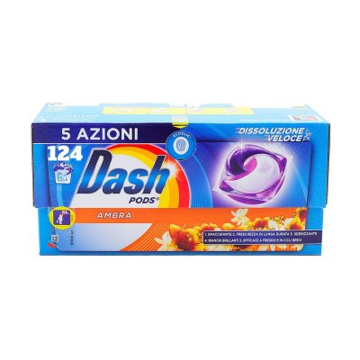 Detergent pernute Dash Pods Ambra, pachet XXL 124 spalari