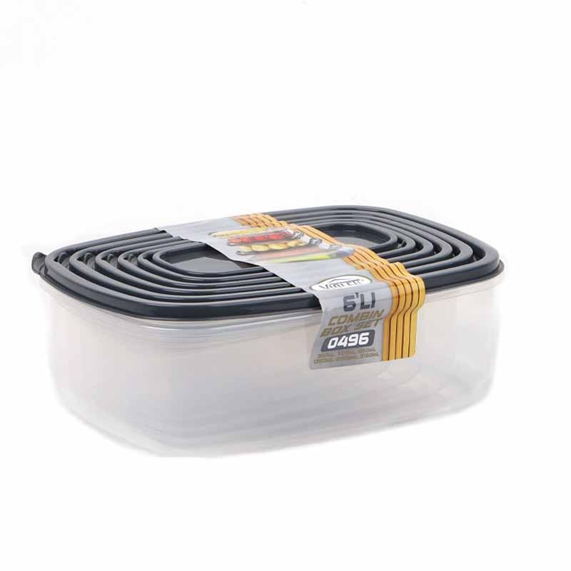 Set 6 caserole transparente cu capac antracit pentru depozitare alimente, 0.3L până la 3.1L