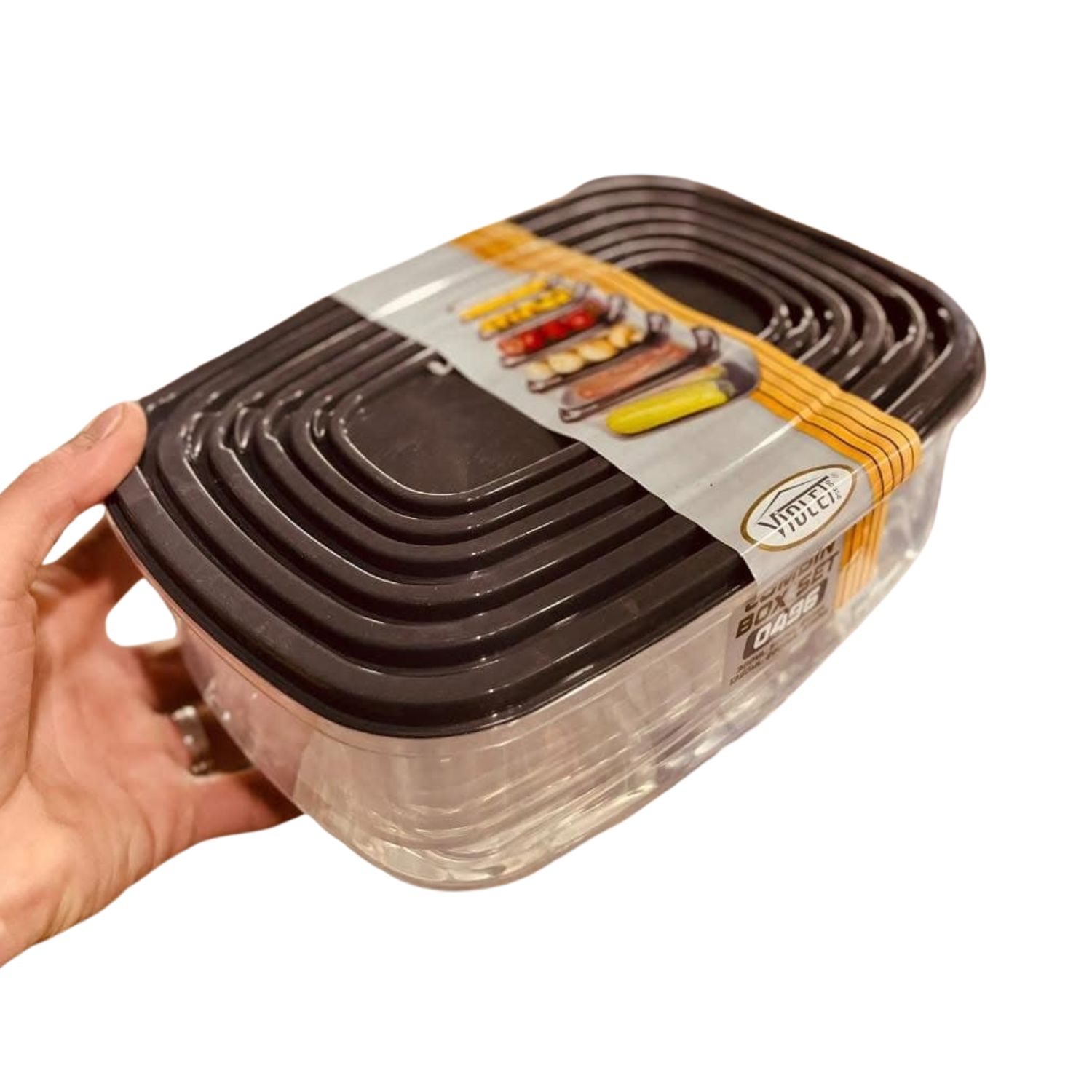 Set 6 caserole transparente cu capac antracit pentru depozitare alimente, 0.3L până la 3.1L