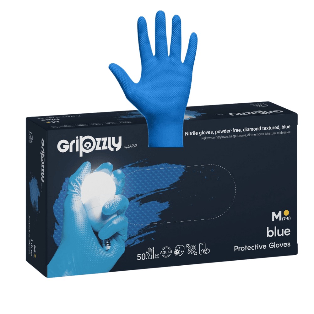 manusi nitril gofrate diamantate GripZzly albastre
